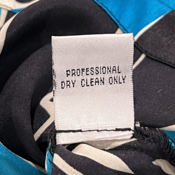 Vtg 90s Y2k Cache Silk Blend Blue Black Artsy Long Sleeve Blouse Cross Front L - Picture 8 of 10